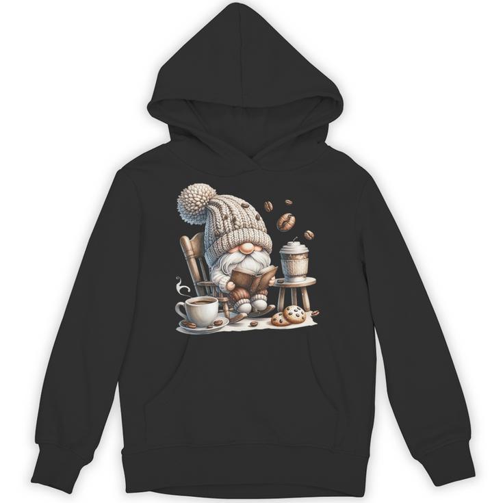 Vintage Cute Gnome Reading Book Coffee Cute Gnome Graphic Unisex Hoodie