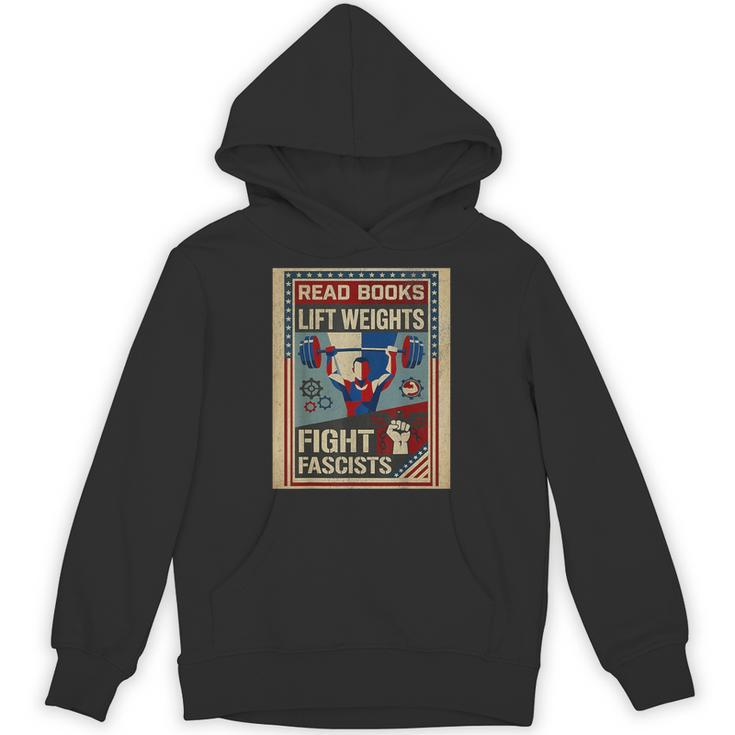 Vintage Style Read Books Lift Weights Fight Fascists Retro Unisex Hoodie