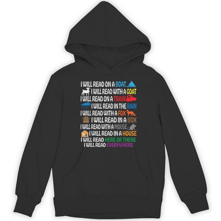 I Will Read Books On A Boat & Everywhere Reading Kids Book Unisex Hoodie