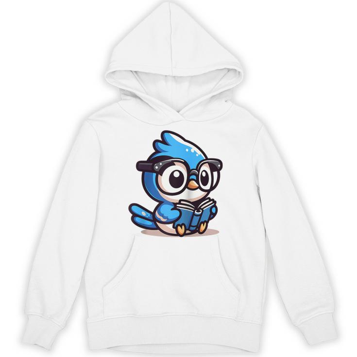Adorable Book Lover Blue Jay With Reading Glasses Cute Raglan Baseball Tee Unisex Hoodie
