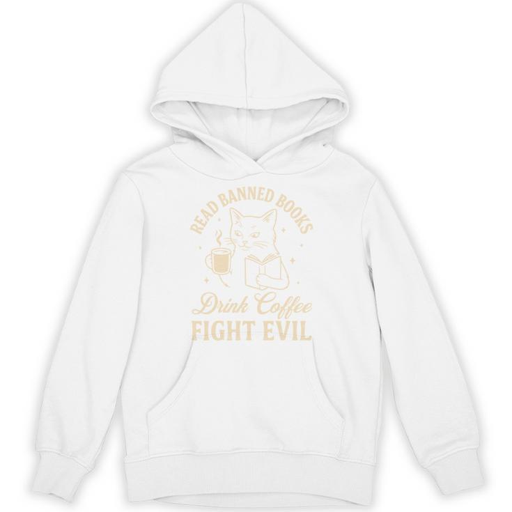 Cat Read Banned Books Drink Coffee Fight Evil Unisex Hoodie