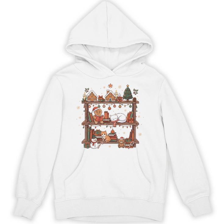 Christmas Cats Bookshelf Gingerbread Unisex Hoodie