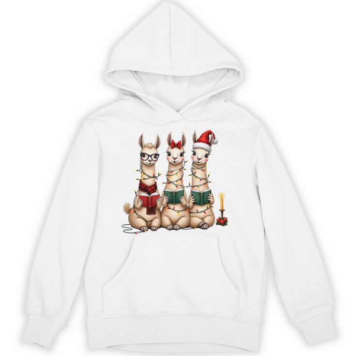 Christmas Three Llamas Reading Reading Books Llama Lover Unisex Hoodie