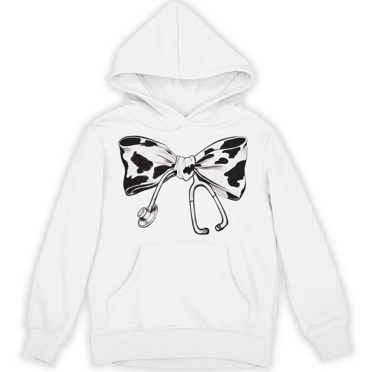 Cow Print Bow And Stethoscope Nurse RN Graduation Coquette Unisex Hoodie