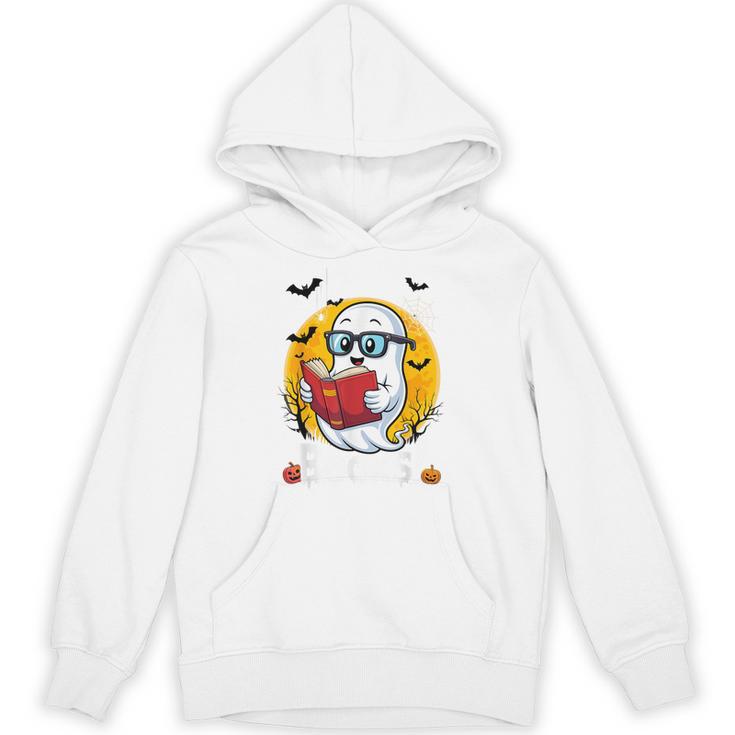 Cute Ghost Reading Book Retro Halloween Librarian Unisex Hoodie