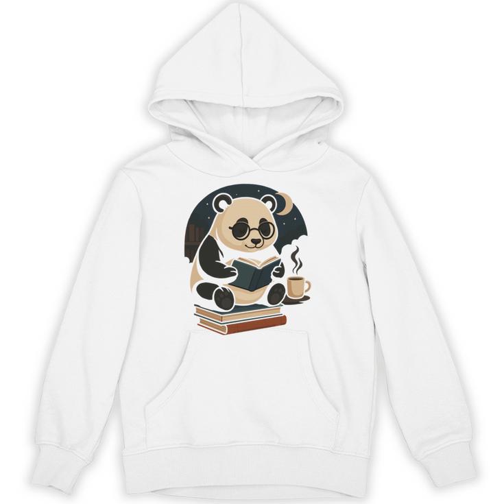 Cute Panda Reading Book Under Moon Bookworm Coffee Lover Unisex Hoodie