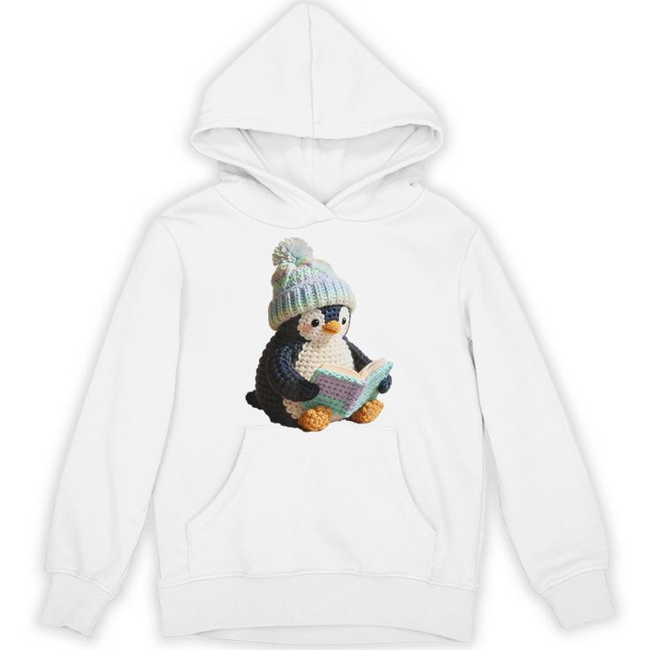 Cute Penguin Reading Book Faux-Crochet Print Unisex Hoodie