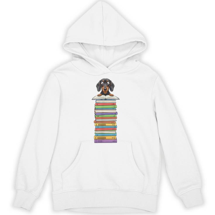 Cute Wiener Dog Dachshund Reading On Pile Of Books Unisex Hoodie