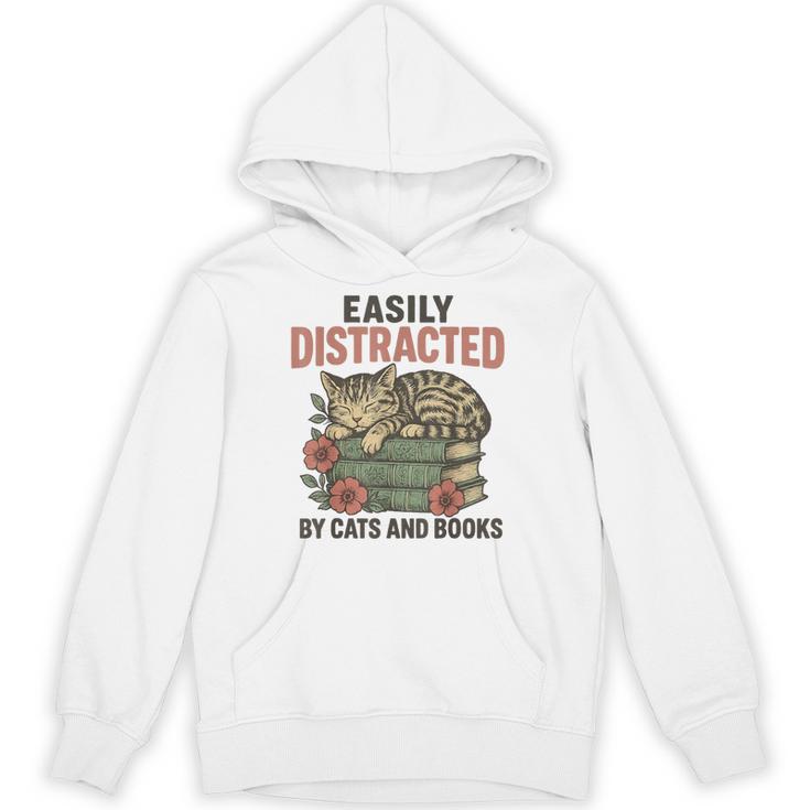 Easily Distracted By Cats And Books Vintage Unisex Hoodie