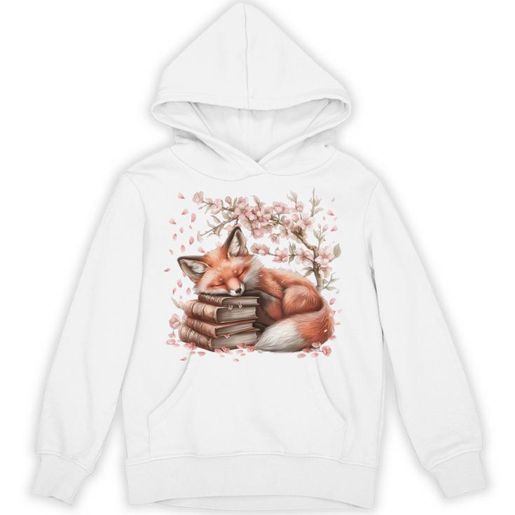 Fox And Book Lover Graphic For Women And Spring Pink Flower Unisex Hoodie