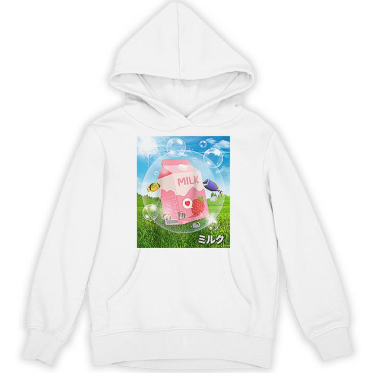 Frutiger Aero Aesthetic Tech Kawaii Strawberry Milk Fishes Raglan Baseball Tee Unisex Hoodie