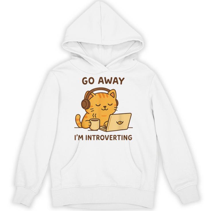 Go Away I'm Introverting Cozy Cat With Laptop And Coffee Unisex Hoodie