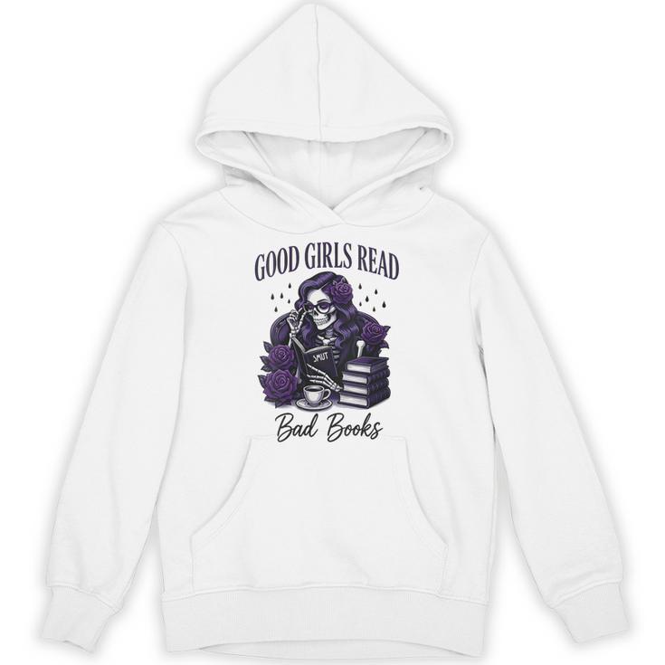 Good Girls Read Bad Books Sarcastic Skeleton Goth Skull Unisex Hoodie