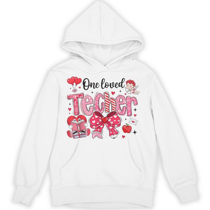 HUGvyn One Loved Teacher Valentine Book Heart Reading Bow Unisex Hoodie