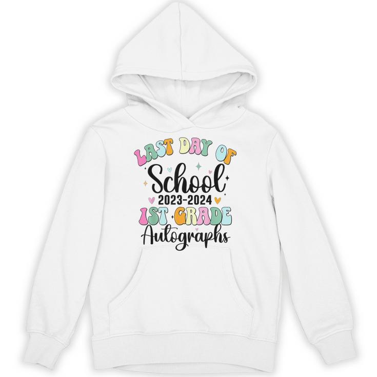 Last Day Autographs 1st Grade Graduation Boys Girls Groovy Unisex Hoodie