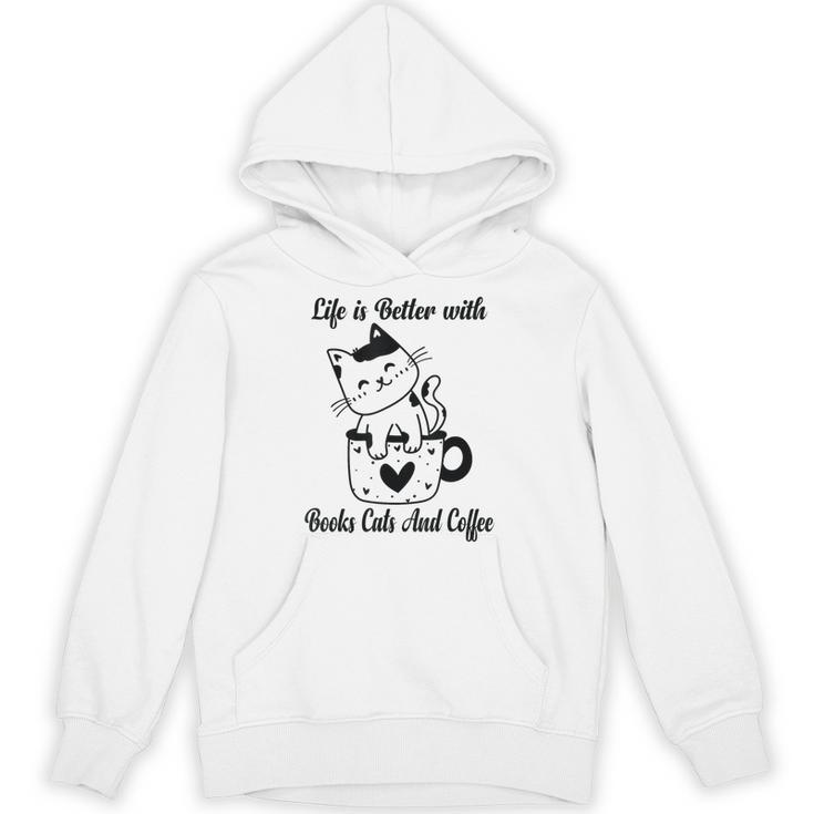 Life Is Better With Books Cats And Coffee Shirt Unisex Hoodie