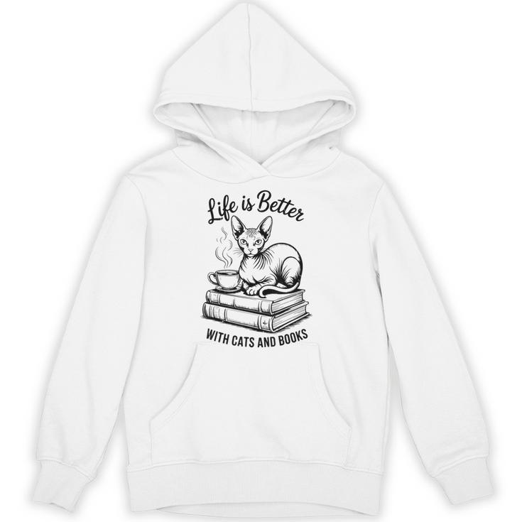 Life Is Better With Cats & Books Sphynx Cat Mom Women Unisex Hoodie