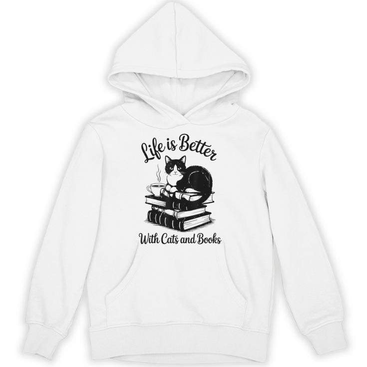 Life Is Better With Cats & Books Tuxedo Cat Mom Women Unisex Hoodie