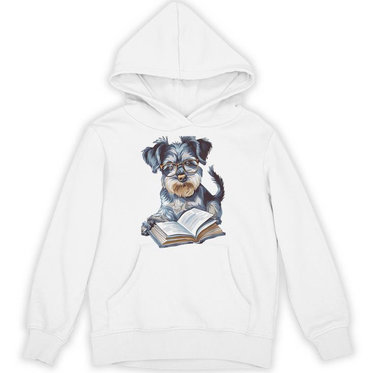 Nerdy Schnauzer Dog Book Lover Glasses Cute Pet For Men Women Kids Unisex Hoodie