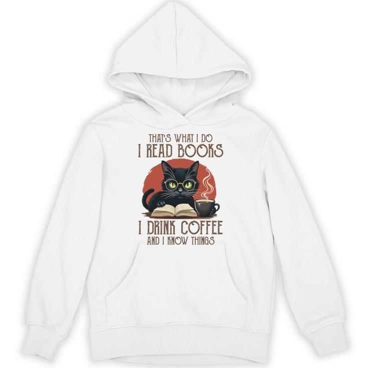i Read Books And i Know Things Cat Reading Coffee Unisex Hoodie