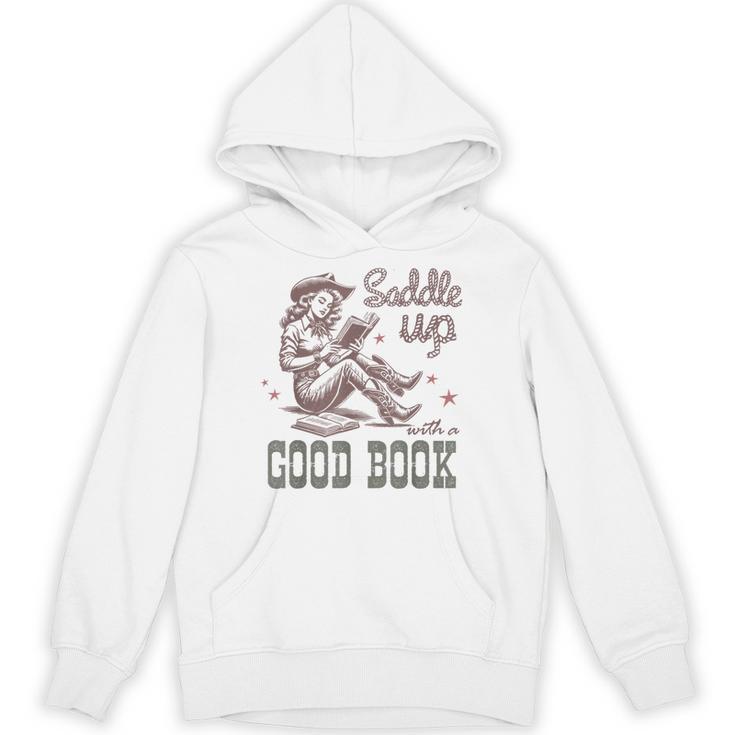 Retro Cowgirl ReadingTee Saddle Up With A Good Book Western Unisex Hoodie