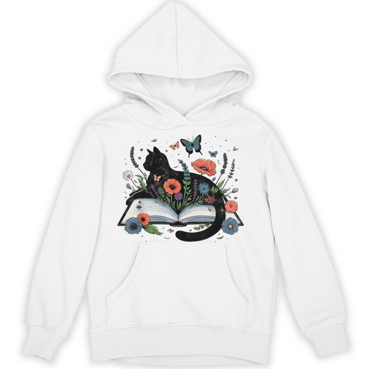 Retro Cute Cat Floral Book Librarian Vintage Floral Cat Book Unisex Hoodie
