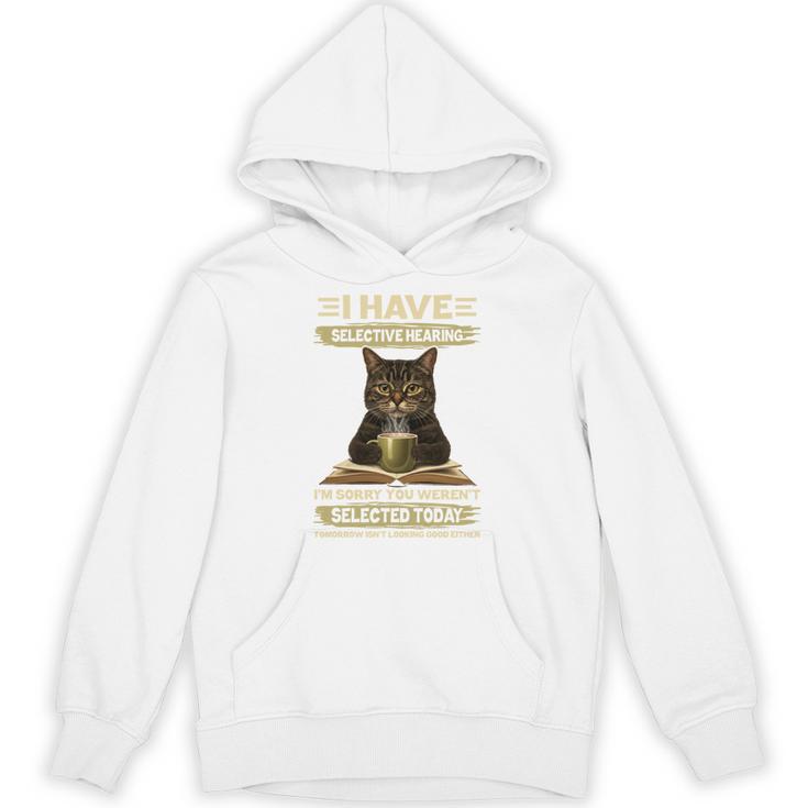i Have Selective Hearing Cat Coffee Books Retro Unisex Hoodie