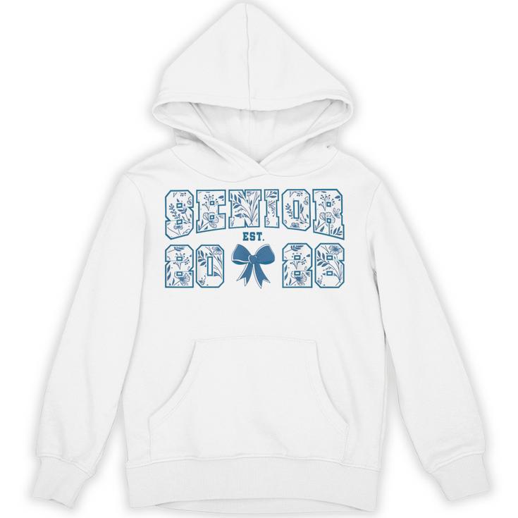 Senior 26 Graduation Class Of 2026 Bow Blue Toile Floral Unisex Hoodie