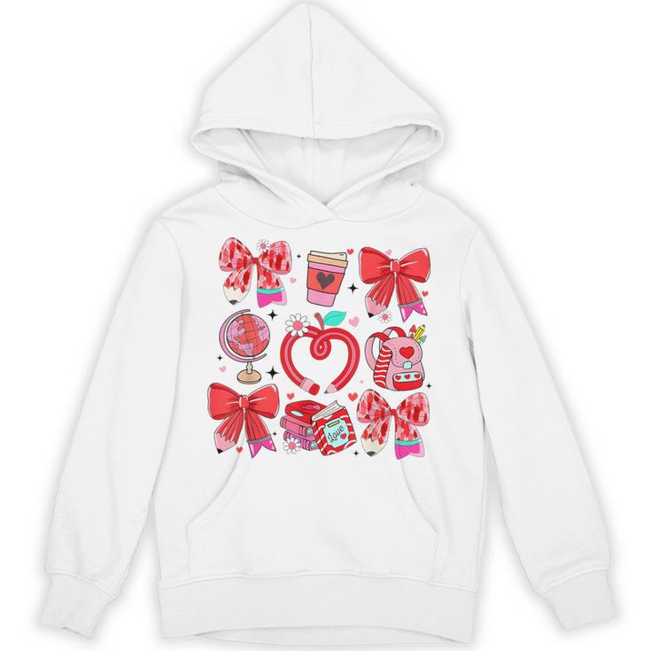 Valentine Teacher Coquette Bow Pencil Heart Book Girl Women Unisex Hoodie