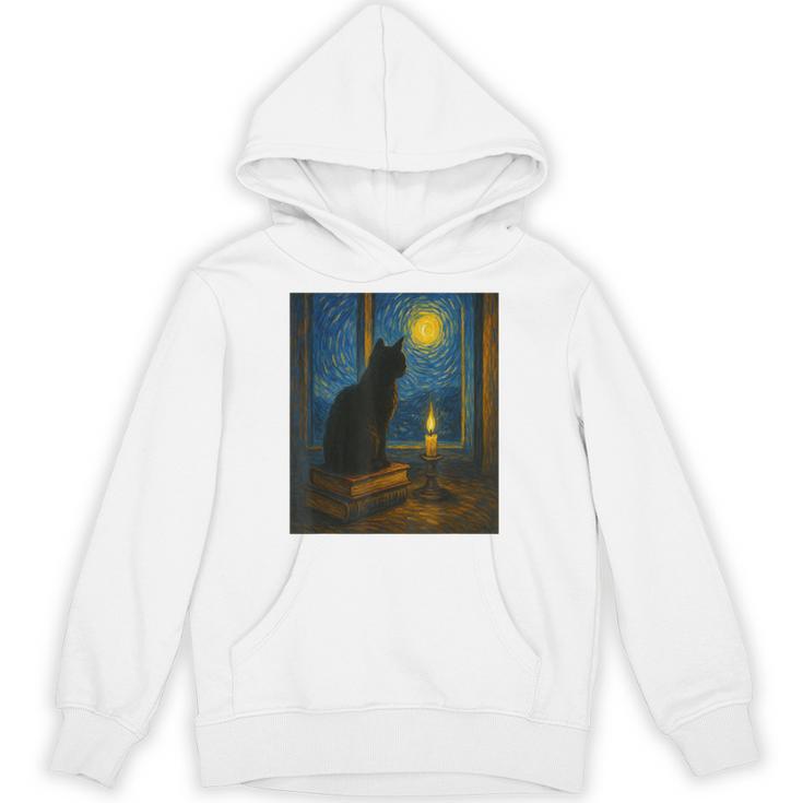 Van Gogh Starry Night Art Cat And Book Lovers Unisex Hoodie