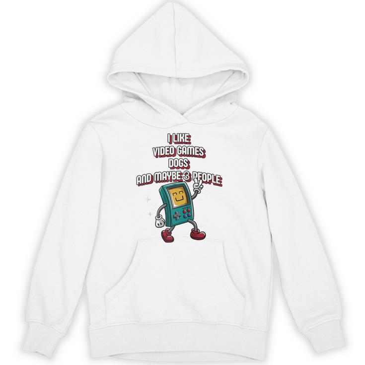 I Like Video Games Dogs And Maybe 3 People Gamer Introvert Raglan Baseball Tee Unisex Hoodie