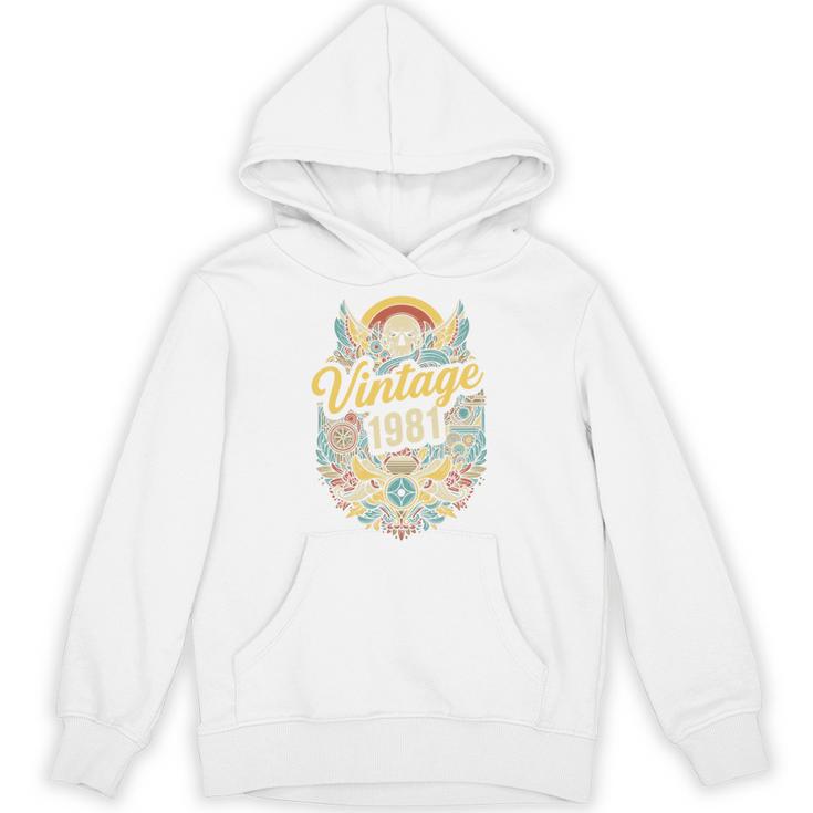 Vintage 1981 Retro Badge Nostalgia Eighties Compass Skull Premium Tri-Blend Unisex Hoodie