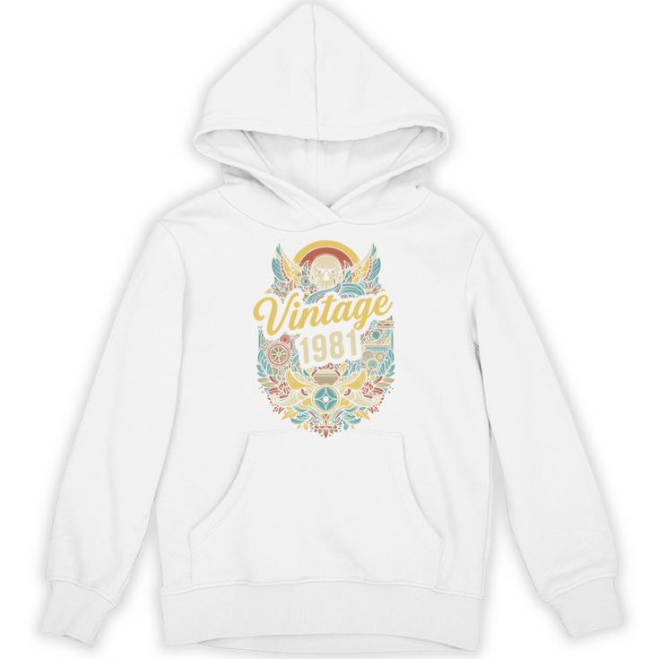 Vintage 1981 Retro Badge Nostalgia Eighties Compass Skull Unisex Hoodie