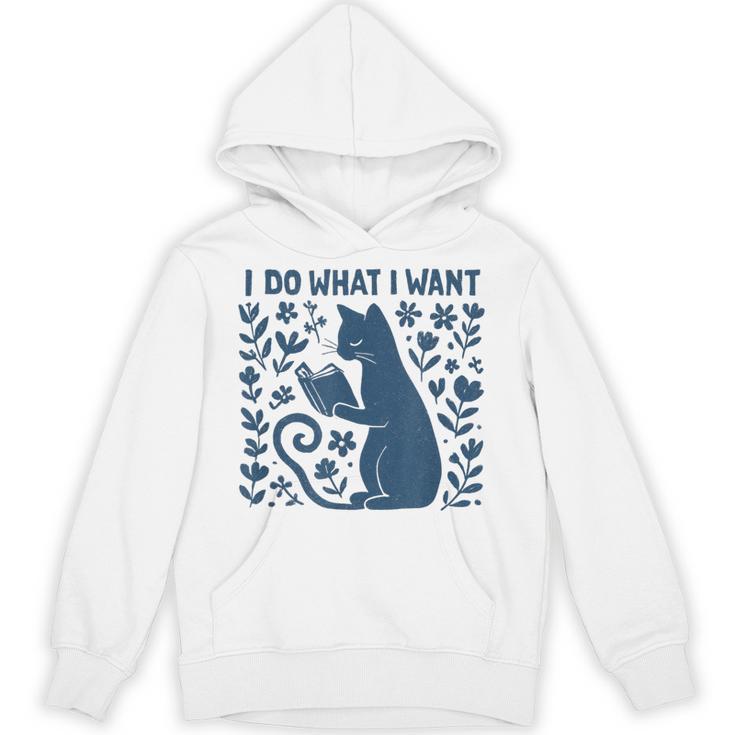 I Do What I Want Cat Reading Book Boho Flowers Vintage Unisex Hoodie