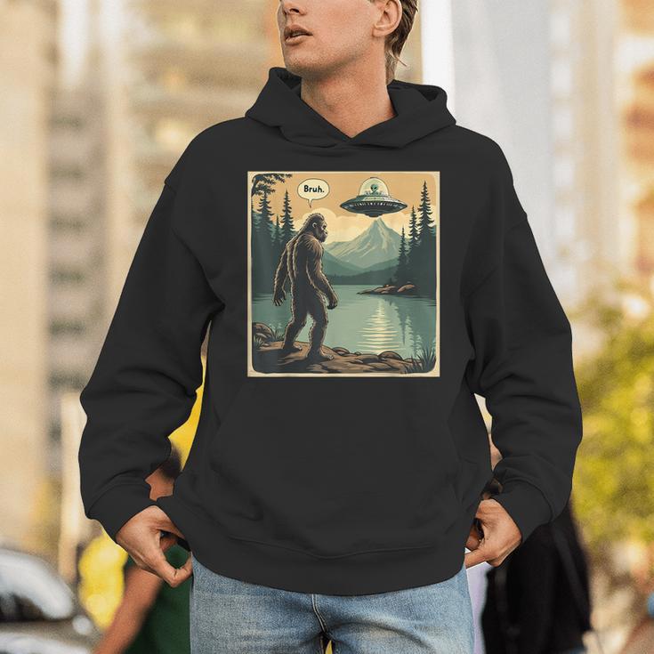 Bigfoot Sasquatch Alien Spaceship UFO Introvert Bruh Unisex Hoodie Bigfoot Sasquatch Alien Spaceship UFO Introvert Bruh Unisex Hoodie