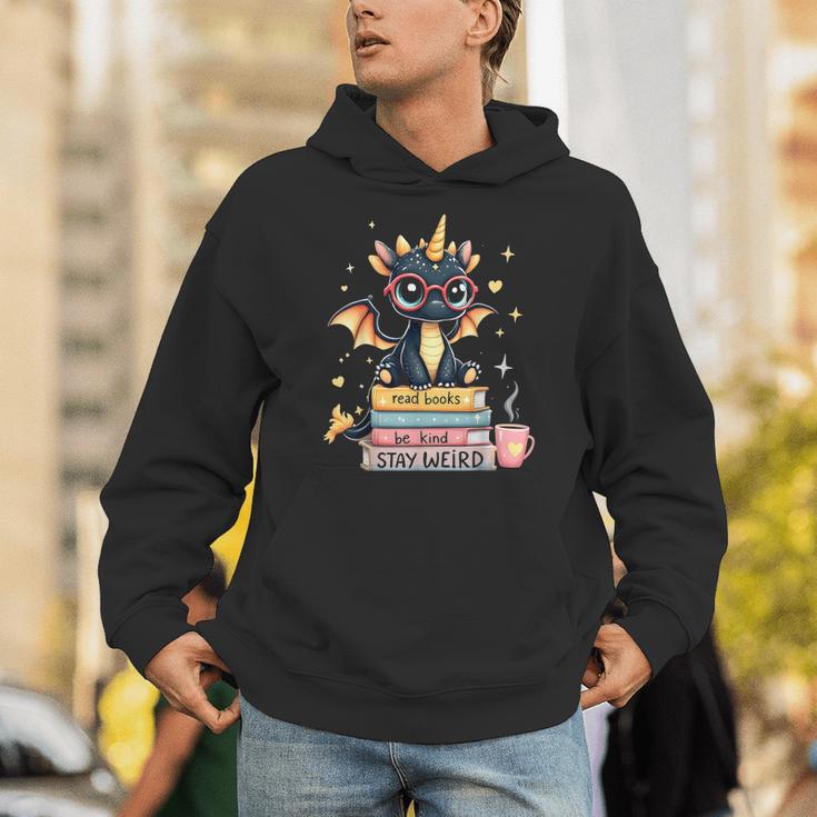 Book Lover Chibi Dragon With Big Red Glasses Bookworm Unisex Hoodie