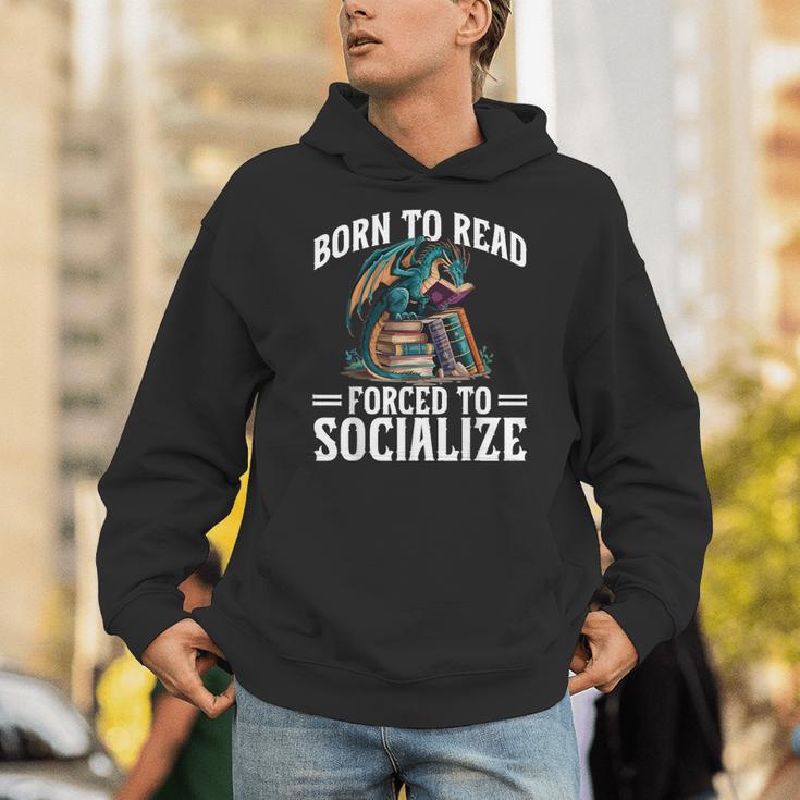Born To Read Forced To Socialize Dragon Books Reading Unisex Hoodie