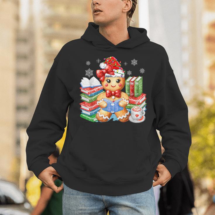 Christmas Gingerbread Man Reading Book Snowflake Teacher Unisex Hoodie