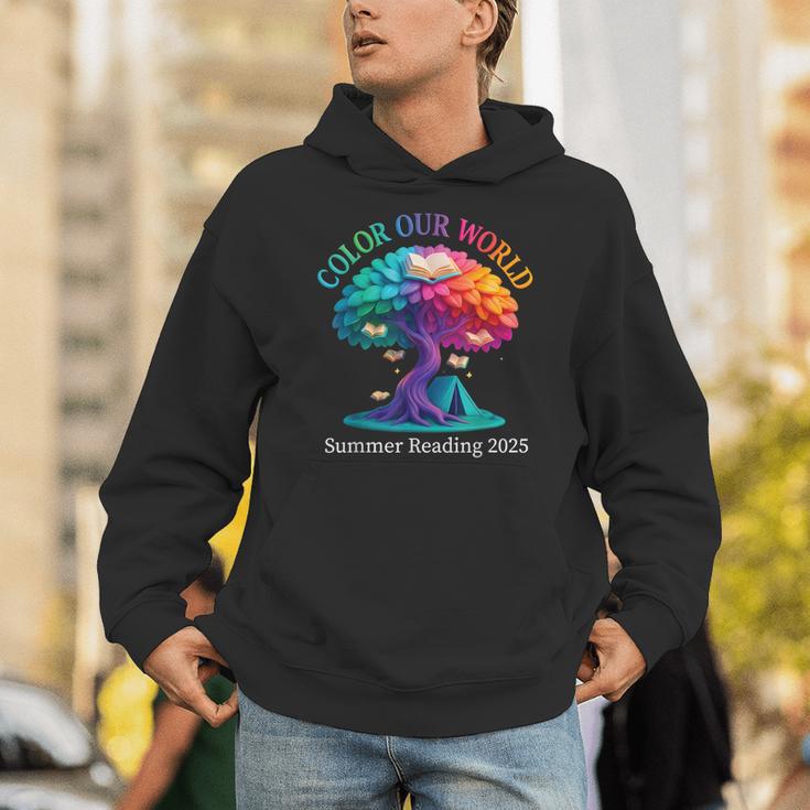 Color Our World Summer Reading 2025 Tree Book Lover Camping Unisex Hoodie