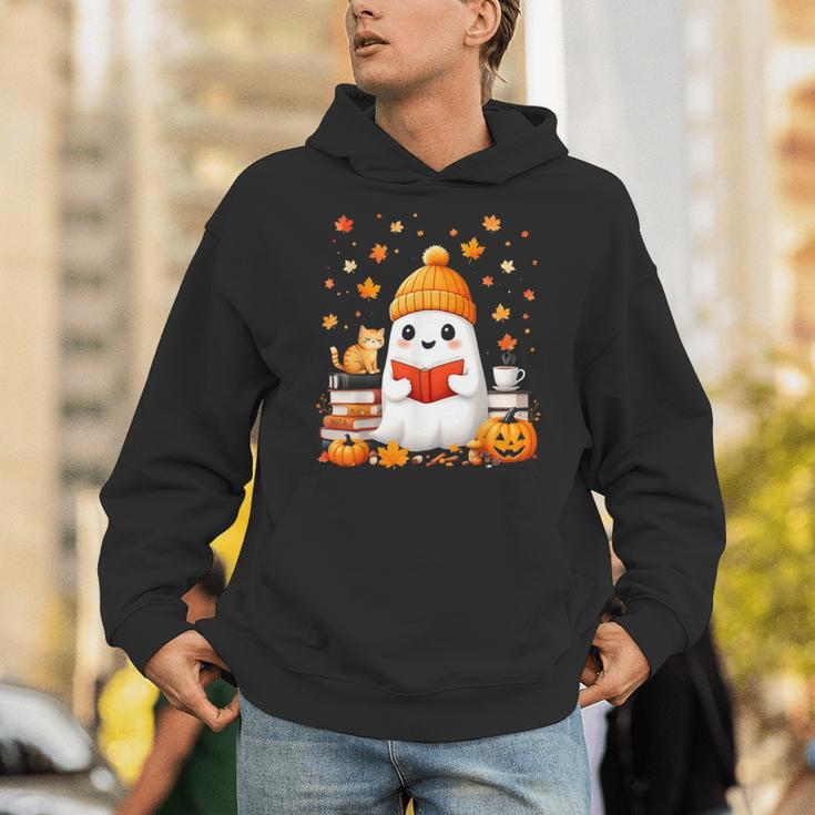Cute Beanie Ghost Bookworm Cozy Book Reading Halloween Unisex Hoodie