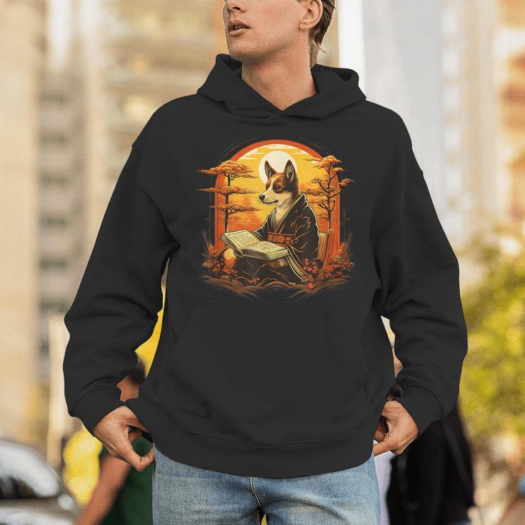 Cute Corgi Dog In Japanese Kimono With Book Men Women Girls Kids Unisex Hoodie
