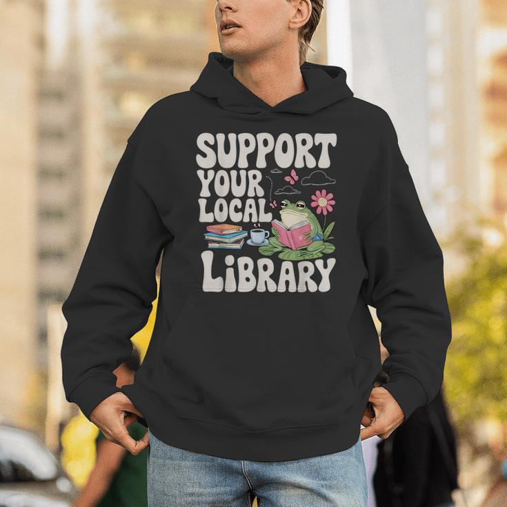 Cute Frog Support Your Local Library Librarian Book Lover Unisex Hoodie Cute Frog Support Your Local Library Librarian Book Lover Unisex Hoodie