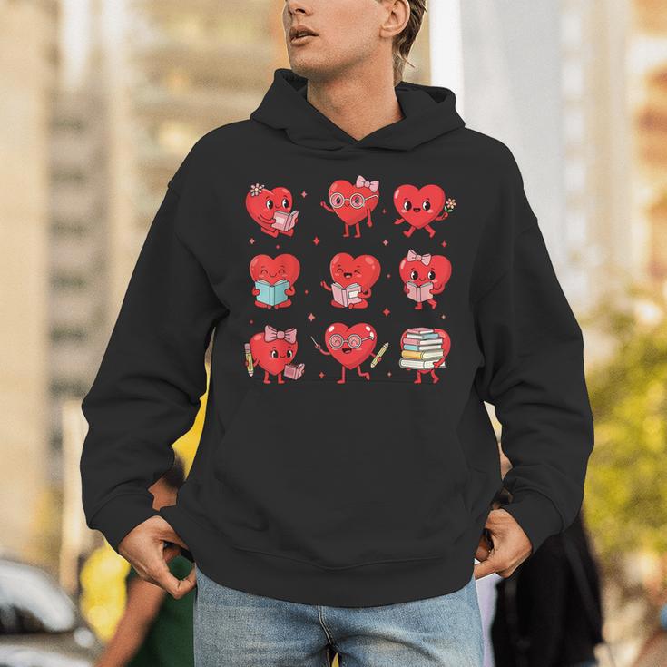 Cute Reading Hearts Valentine Day Book Lover Teacher Student Unisex Hoodie