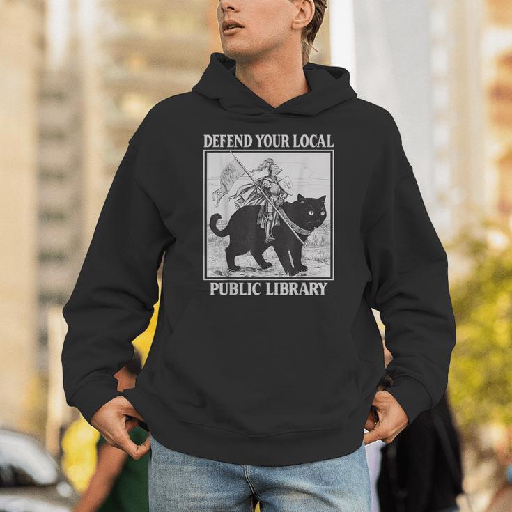 Defend Your Local Library Knight Cat Rider Book Lover Unisex Hoodie Defend Your Local Library Knight Cat Rider Book Lover Unisex Hoodie