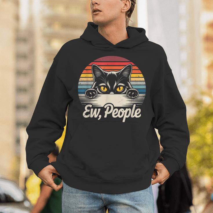 Ew People Retro Cat Vintage Anti Social Introvert Unisex Hoodie
