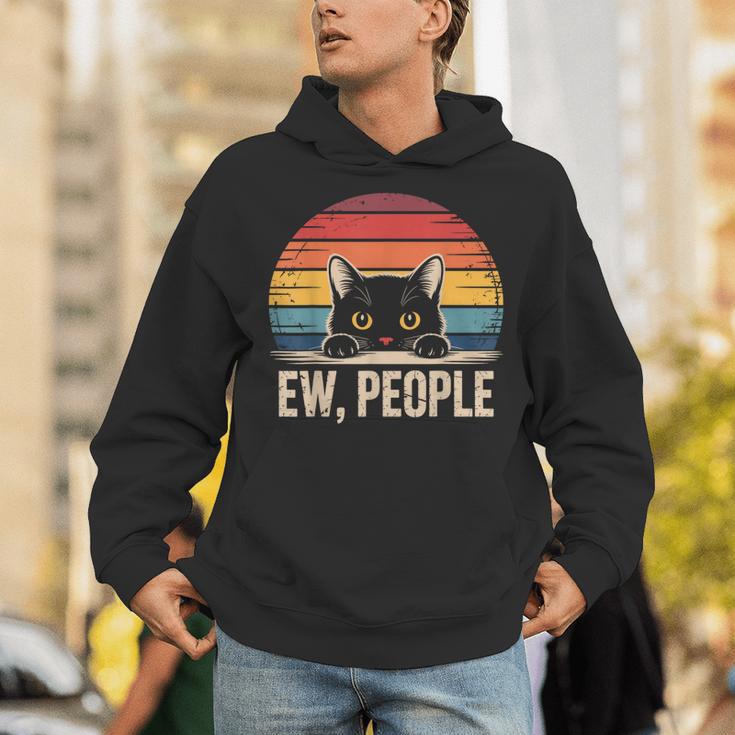 Ew People Retro Vintage Anti Social Cat Introvert Unisex Hoodie