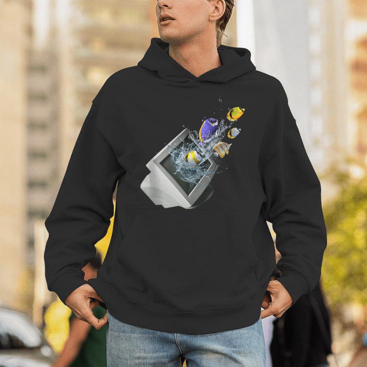 Frutiger Aero Aesthetic Tech Computer Aquarium Fishes Unisex Hoodie