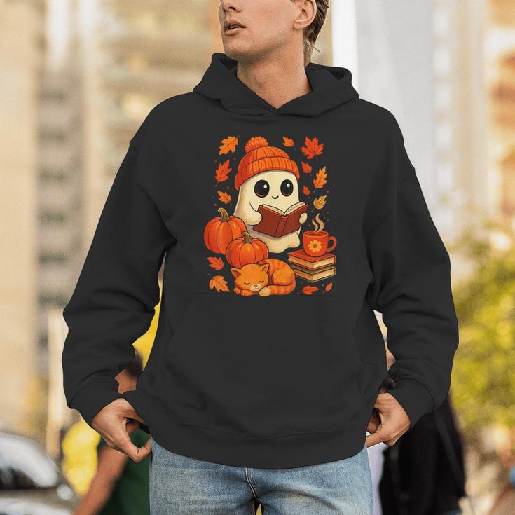Ghost Reading Book Lovers Autumn Fall Halloween Unisex Hoodie