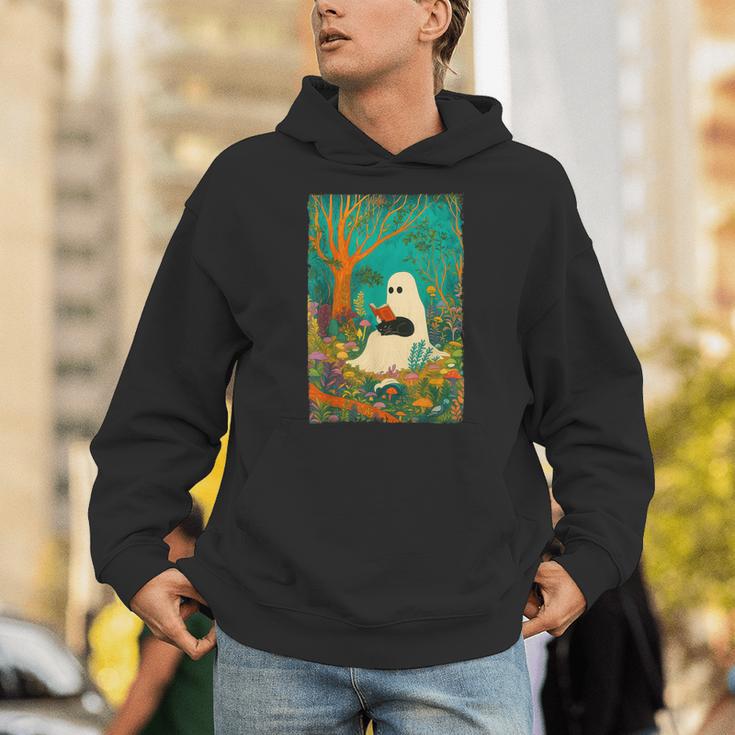 Groovy Ghost Reading Book Cat Halloween Ghost Teacher Unisex Hoodie Groovy Ghost Reading Book Cat Halloween Ghost Teacher Unisex Hoodie