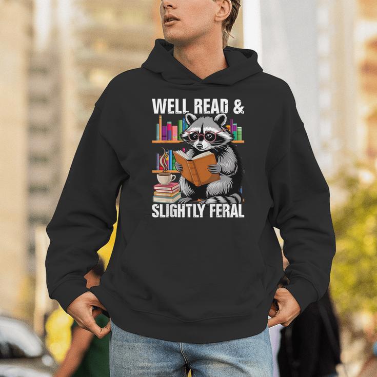 Well Read & Slightly Feral Raccoon Book Lover Graphic Unisex Hoodie
